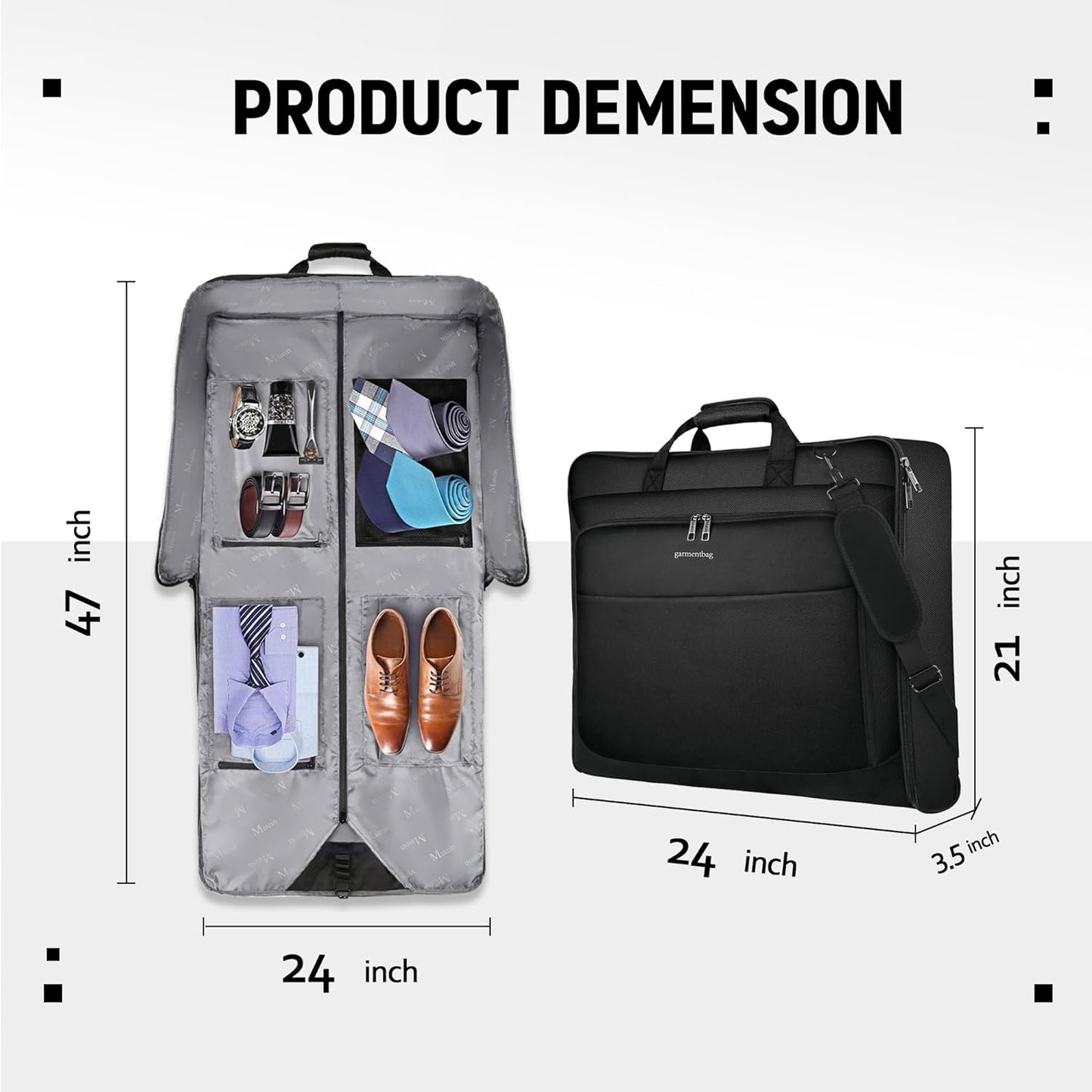 Garmentbag Garment Bag for Travel, Large Carry on Garment Bags with Strap for Business, Waterproof Hanging Suit Luggage Bag for Men Women, Wrinkle Free Suitcase Cover for Shirts Dresses Coats